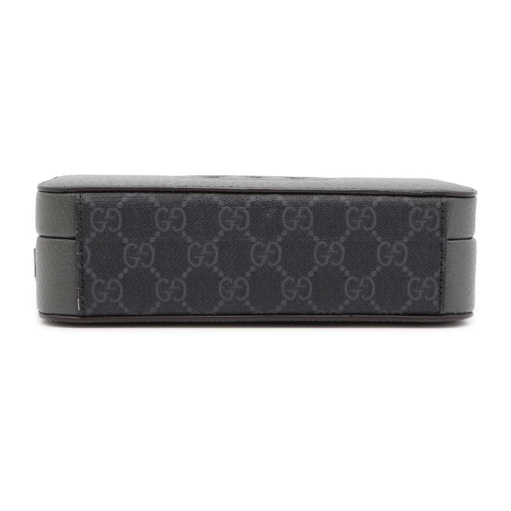 GUCCI Cutout Interlocking G Shoulder Bag Black/Gray 725341 GG SupremeCanvas Leather