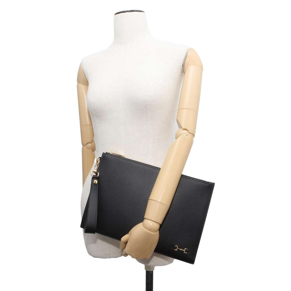 GUCCI HorsebitClutch Bag Black 700524 Leather