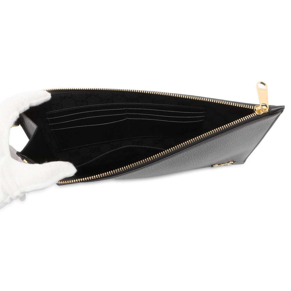 GUCCI HorsebitClutch Bag Black 700524 Leather