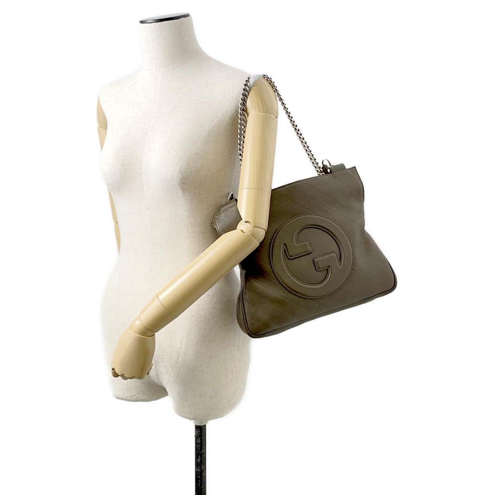GUCCI Tote Bag Khaki 751518 Leather