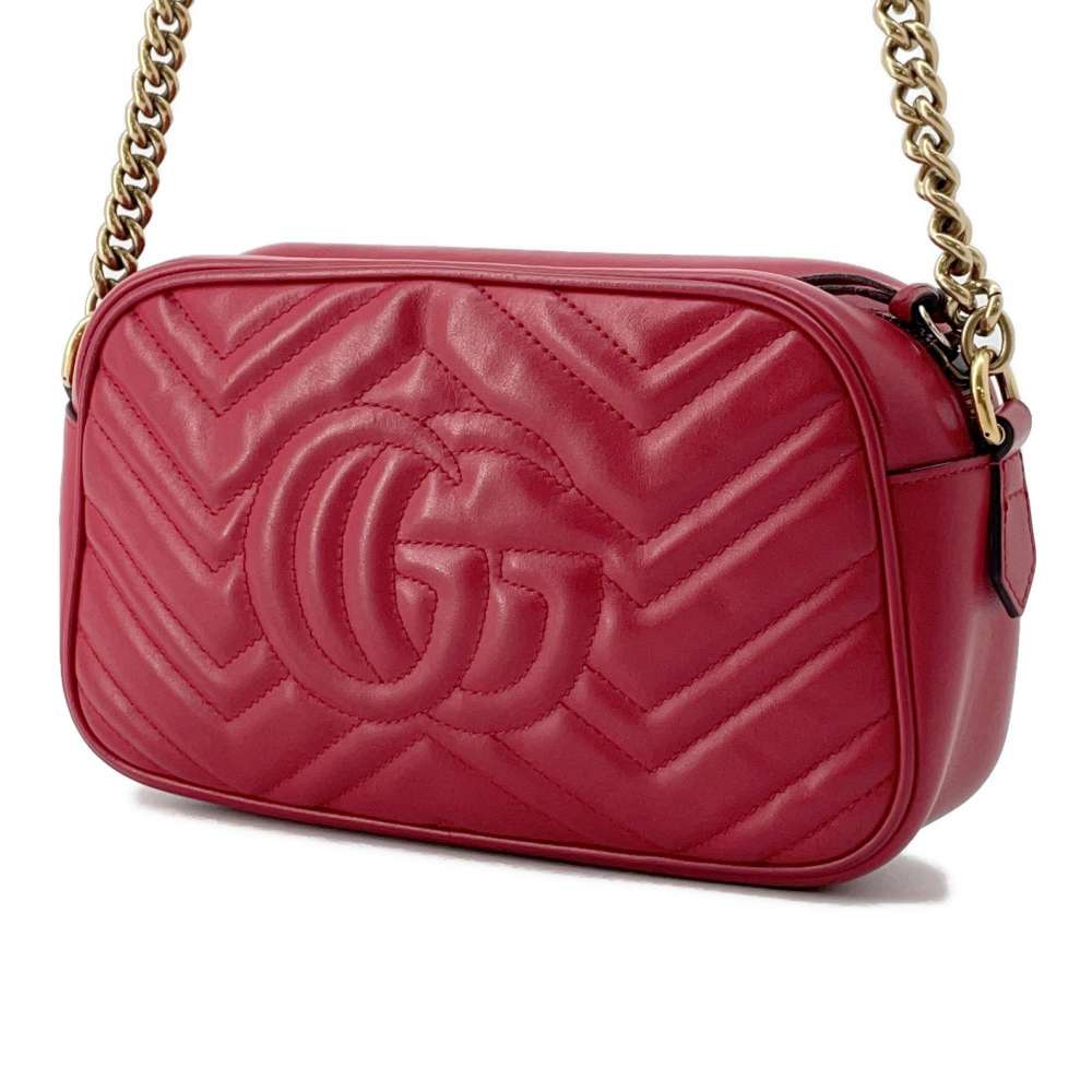 GUCCI GG Marmont Shoulder Bag Red 447632 Leather