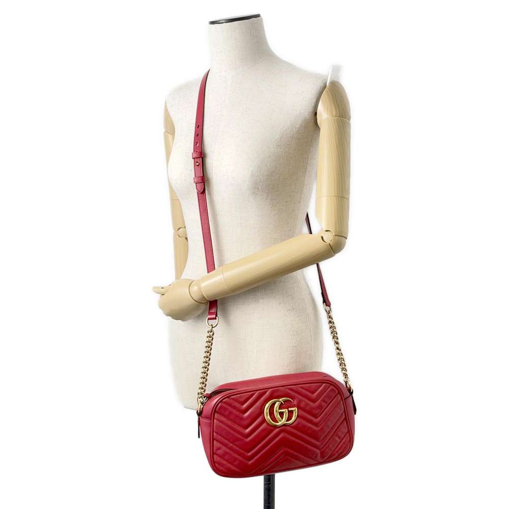 GUCCI GG Marmont Shoulder Bag Red 447632 Leather