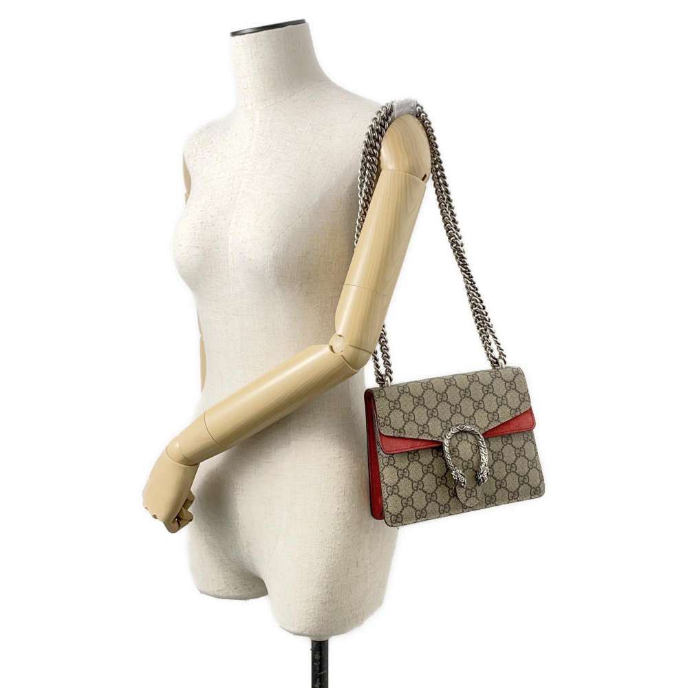 GUCCI Dionysus GG Supreme Shoulder Bag Brown/Red 421970 PVC Leather