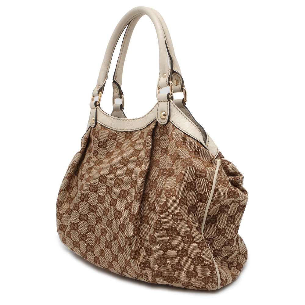 GUCCI Sukey Handbag Brown/White 211944 GG Canvas Leather