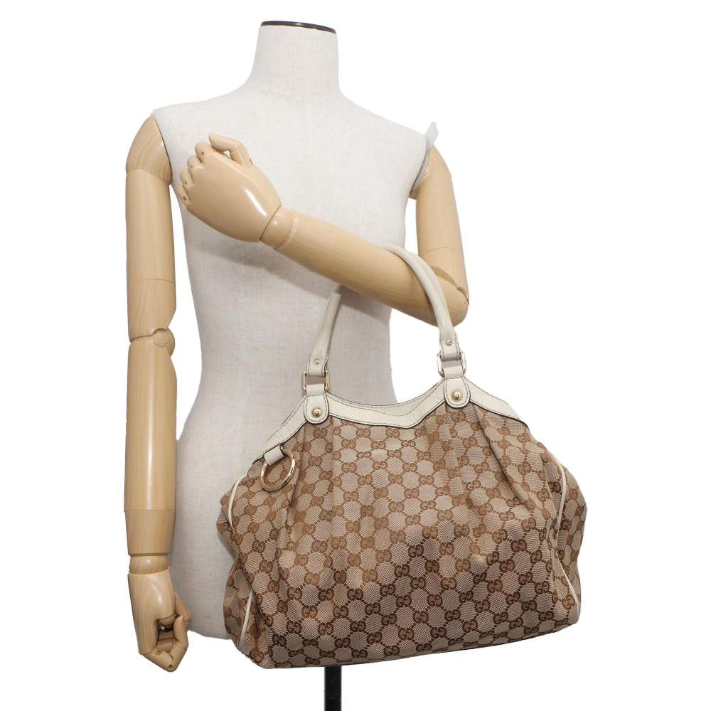 GUCCI Sukey Handbag Brown/White 211944 GG Canvas Leather