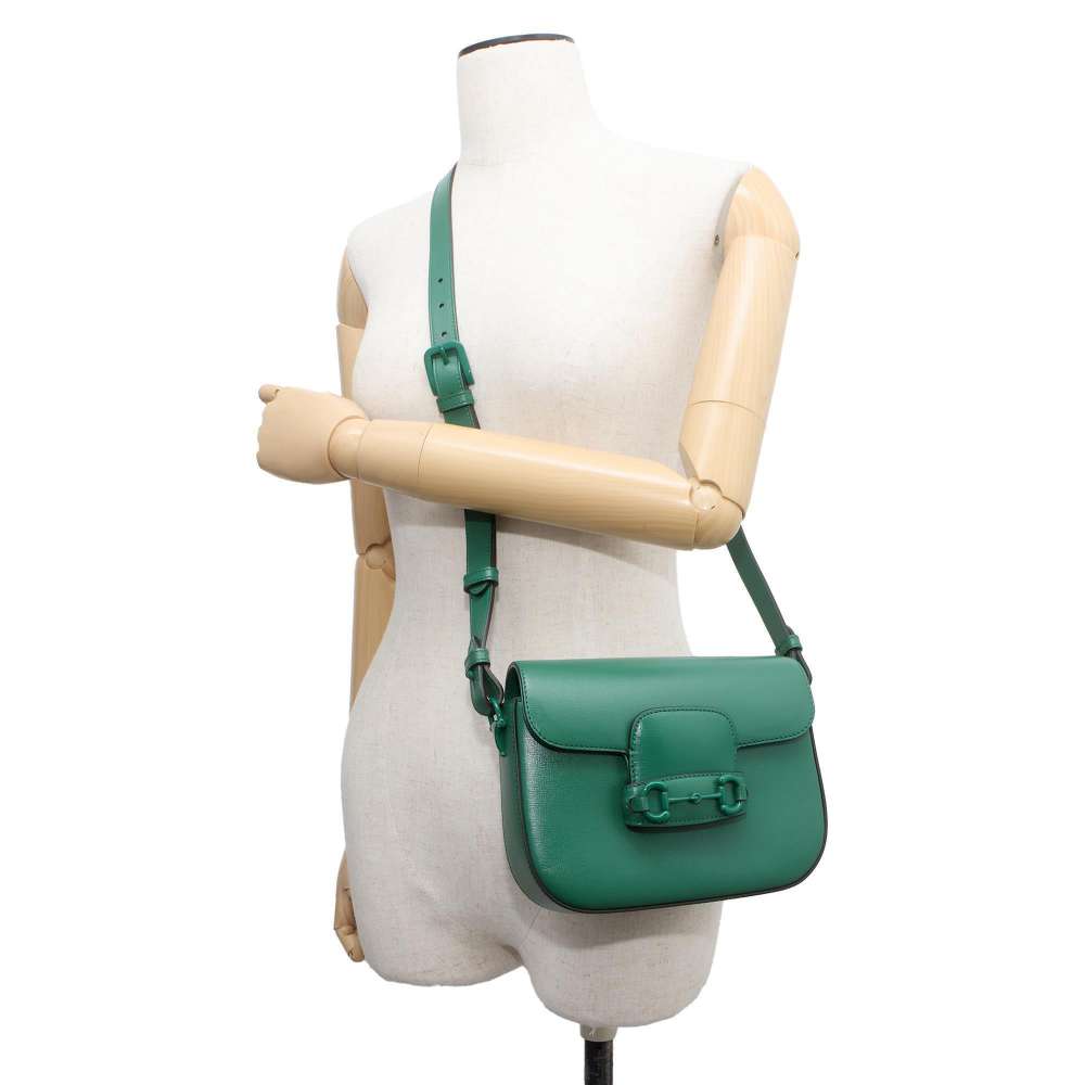 GUCCI Horsebit1955 Shoulder Bag Green 726226 Leather Size Small