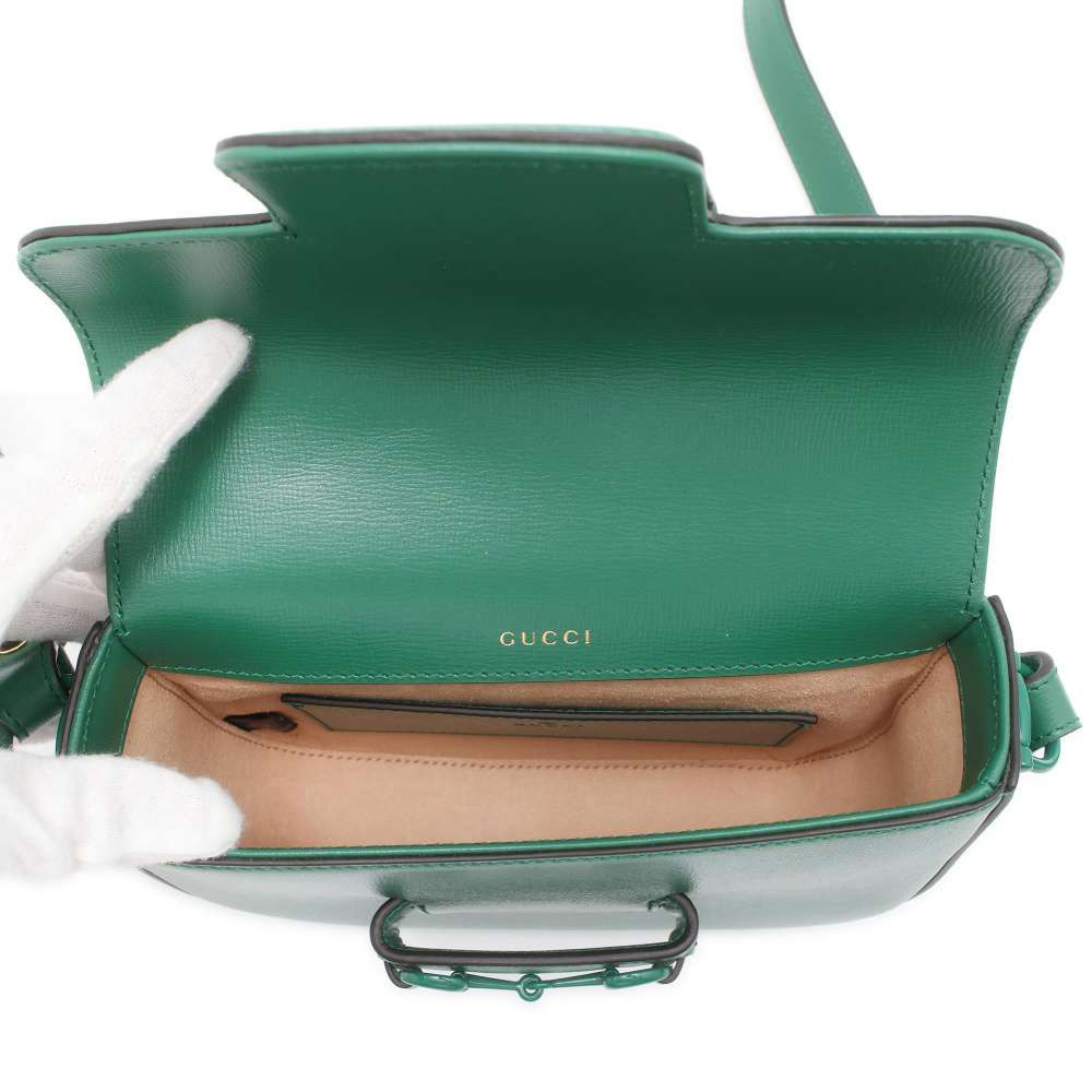 GUCCI Horsebit1955 Shoulder Bag Green 726226 Leather Size Small