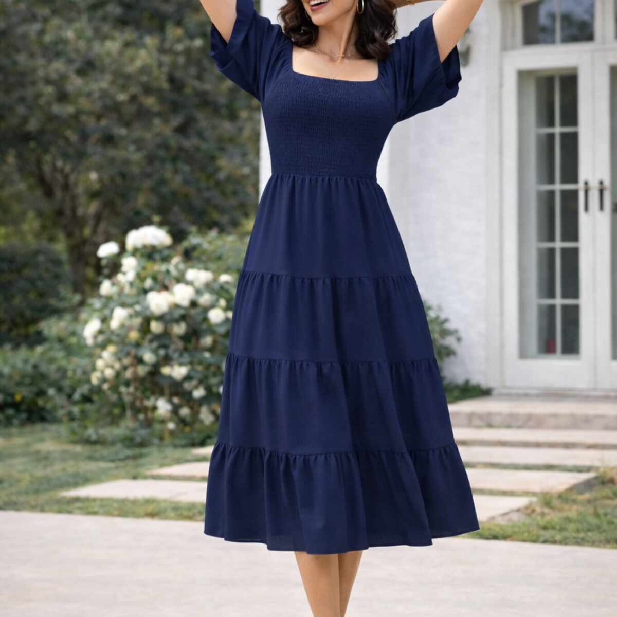 Evie | Midi Dress with Smocked Bodice