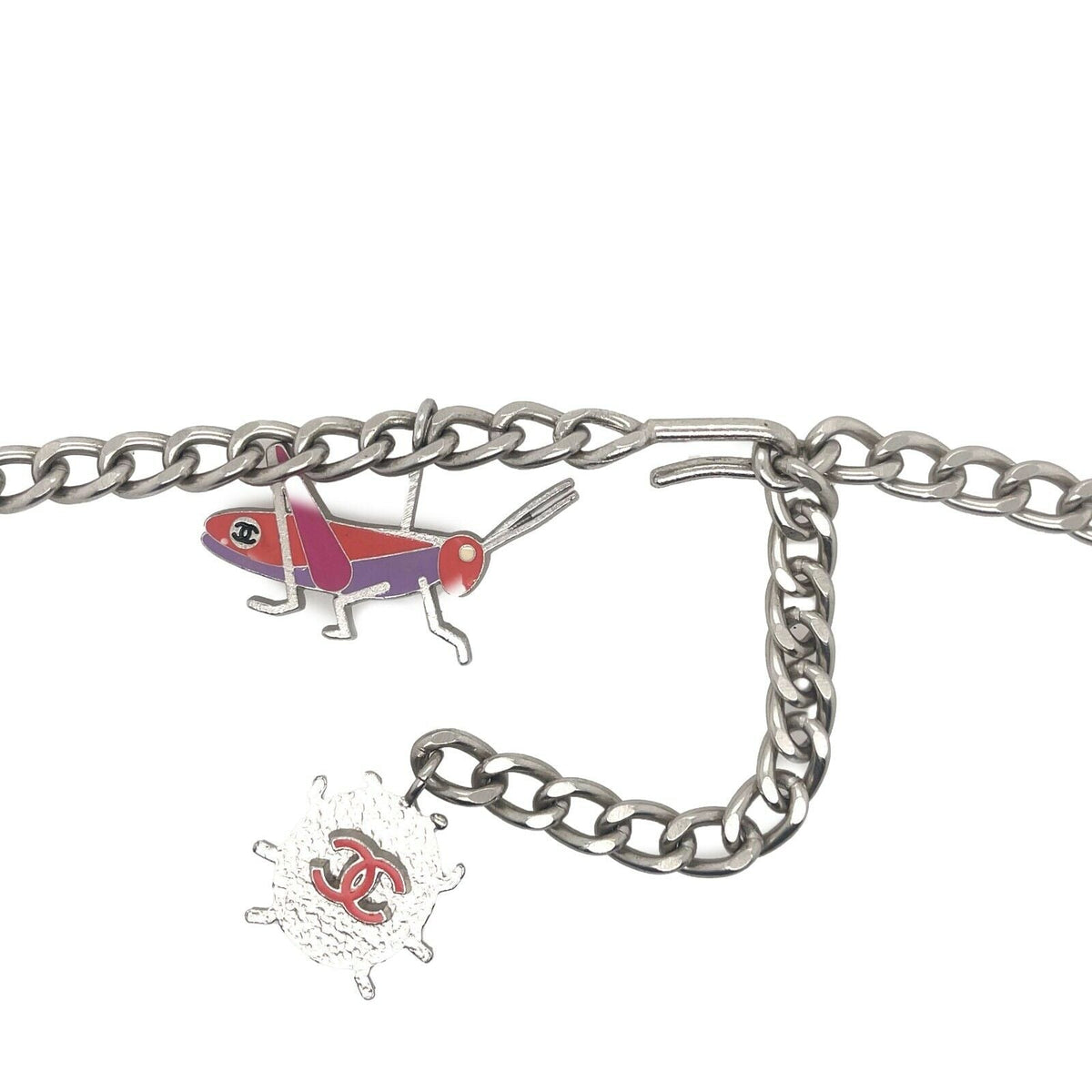 CHANEL- Ladybug CC Necklace / Belt - Garden Flower Charms 04P Silver