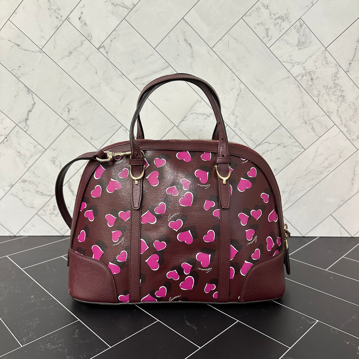 Gucci Purple Leather Heart 2-Way Crossbody Bag