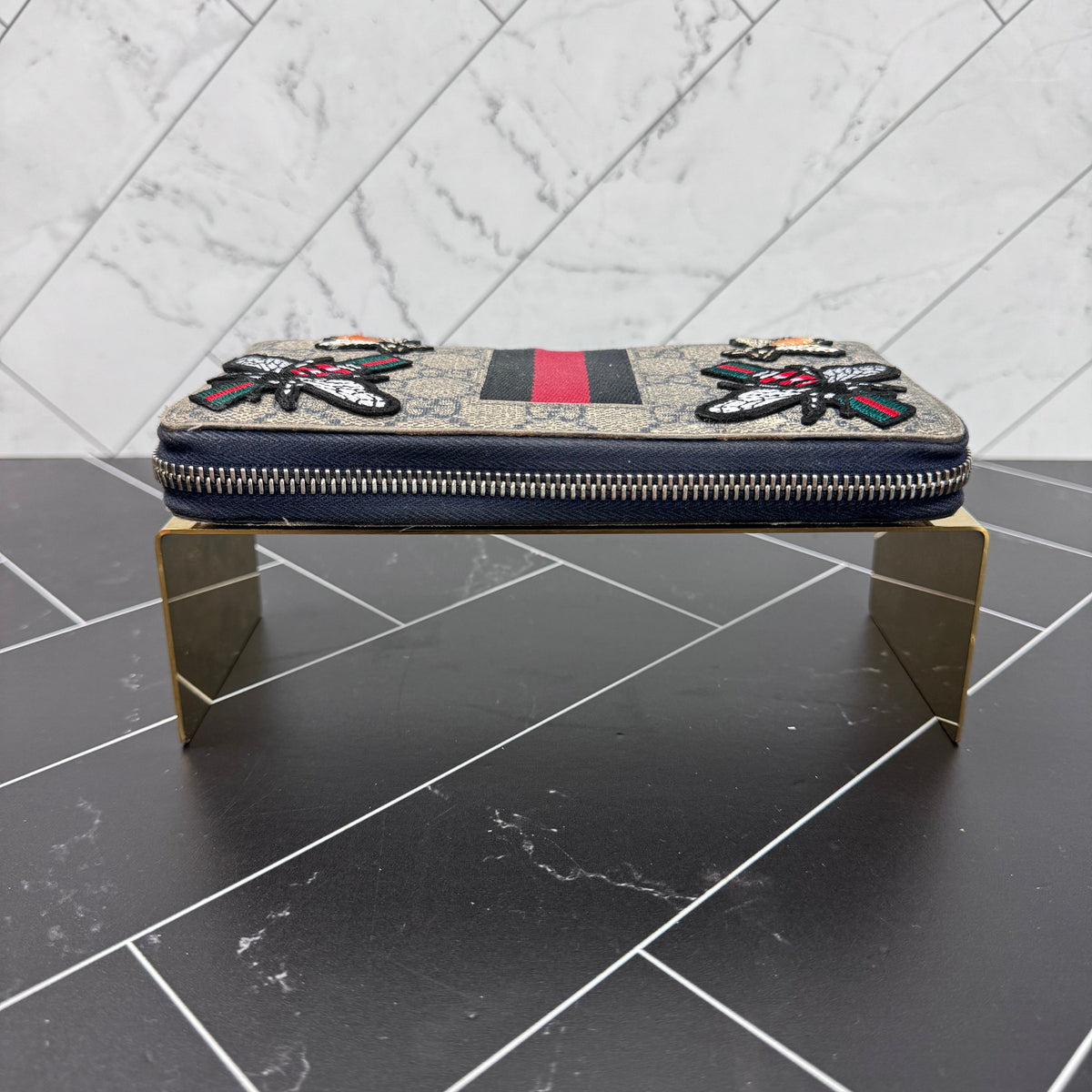 Gucci Patches Blue Coated Canvas Zippy Wallet