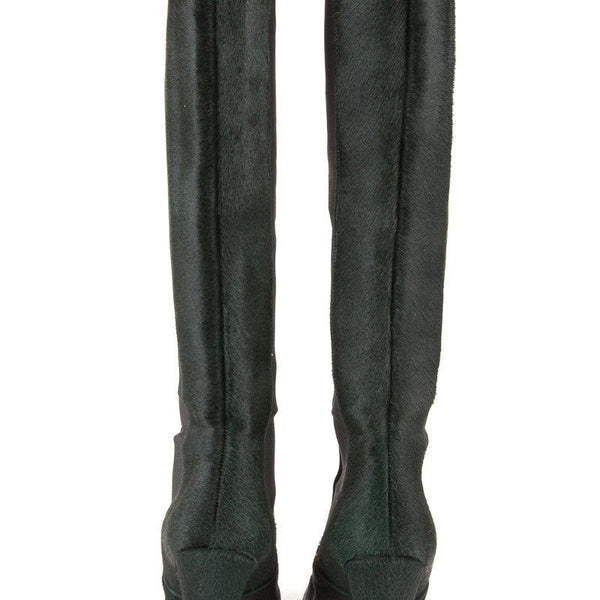 Alaïa 38 Dark Green Pony Hair Knee High Boots