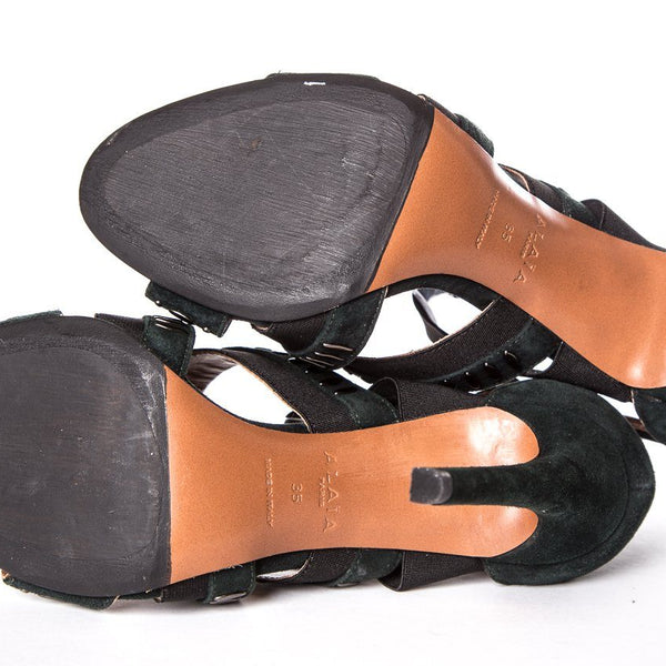 Alaïa Forest Green Suede Sandals SZ 35