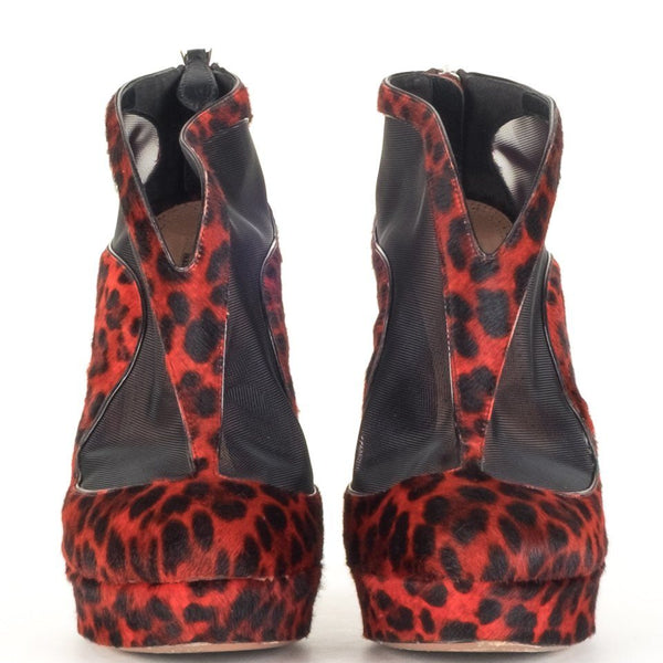 Alaïa Red Leopard Round Toe Ankle Booties 41