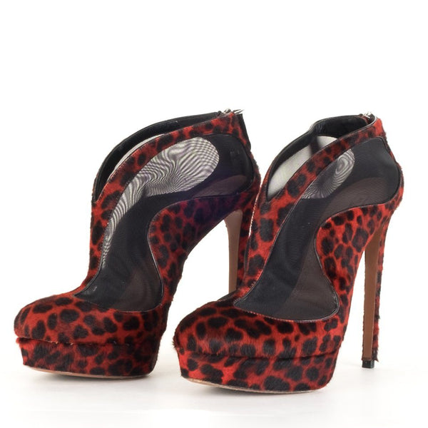 Alaïa Red Leopard Round Toe Ankle Booties 41