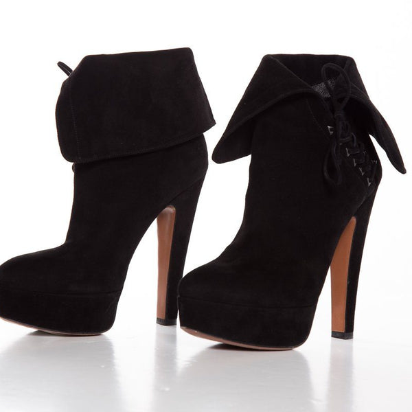 Alaïa Suede Black Booties Eyelet Lace-Up  SZ 38.5 Sale