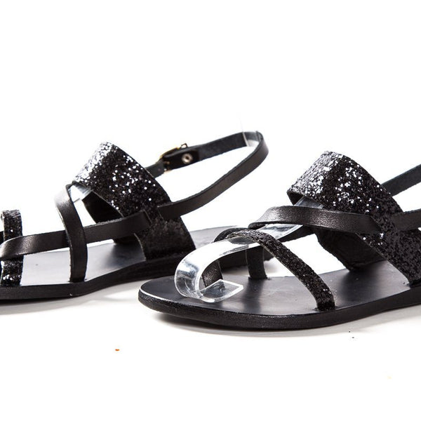 Ancient Greek Sandals Sparkle Embellished Black Sandals SZ 36 Sale