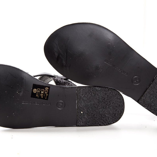 Ancient Greek Sandals Sparkle Embellished Black Sandals SZ 36 Sale