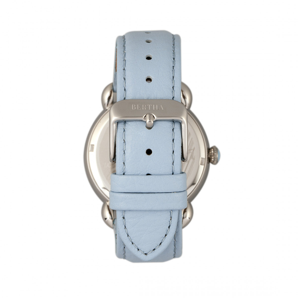 Bertha Estella MOP Leather-Band Ladies Watch - Silver/Powder Blue