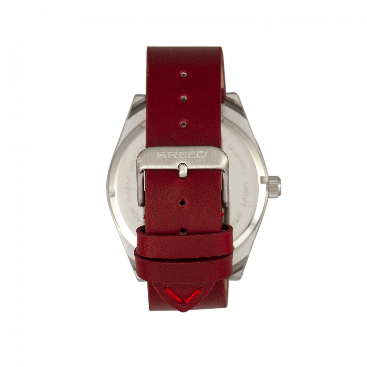 Breed Ranger Leather-Band Watch w/Date - Silver/Red