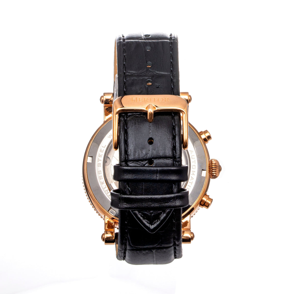 Heritor Automatic Barnsley Semi-Skeleton Leather-Band Watch - Rose Gold/White