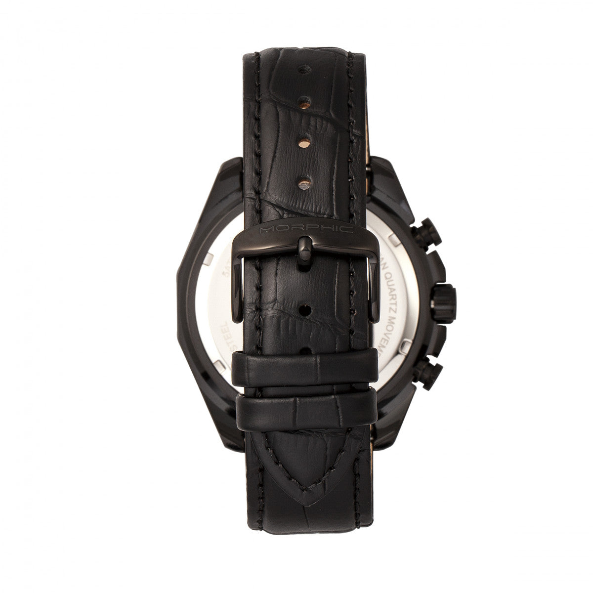 Morphic M66 Series Skeleton Dial Leather-Band Watch w/ Day/Date - Black