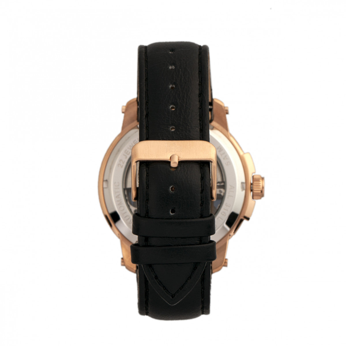 Reign Matheson Automatic Skeleton Dial Leather-Band Watch - Black/Rose Gold