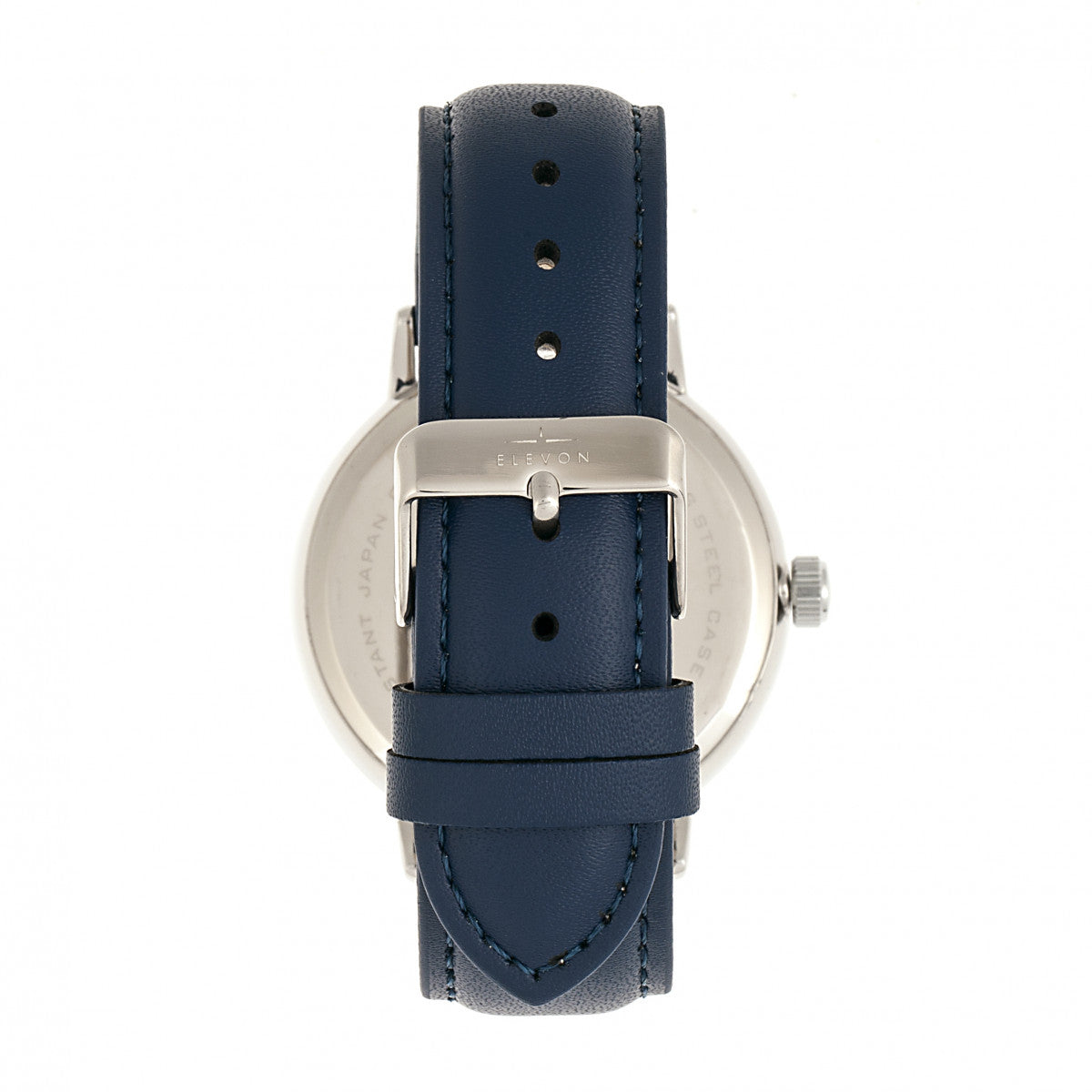 Elevon Vin Leather-Band Watch w/Date - Silver/Blue