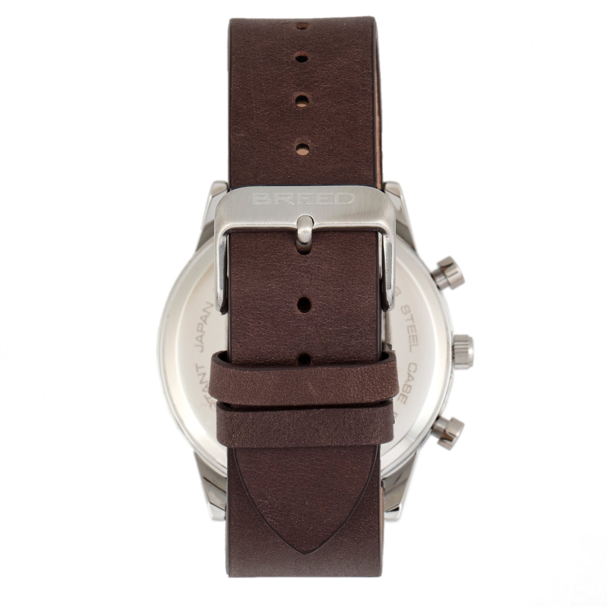 Breed Andreas Leather-Band Watch w/ Date - Silver/Dark Brown