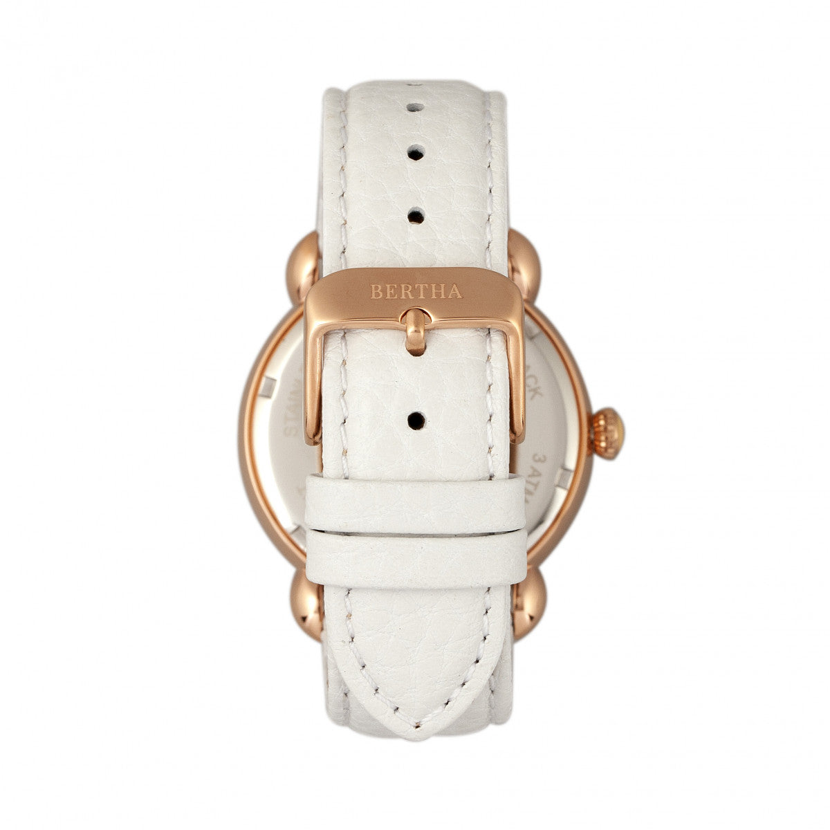 Bertha Jennifer MOP Leather-Band Ladies Watch - Rose Gold/White