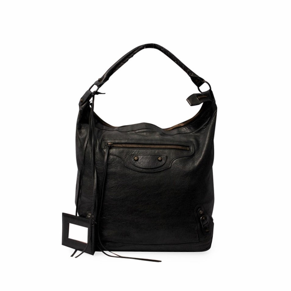 balenciaga Leather Motor City Bag Black