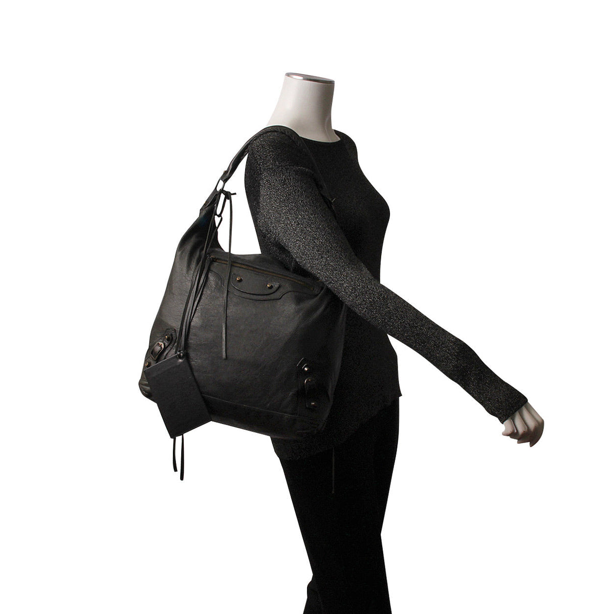 balenciaga Leather Motor City Bag Black
