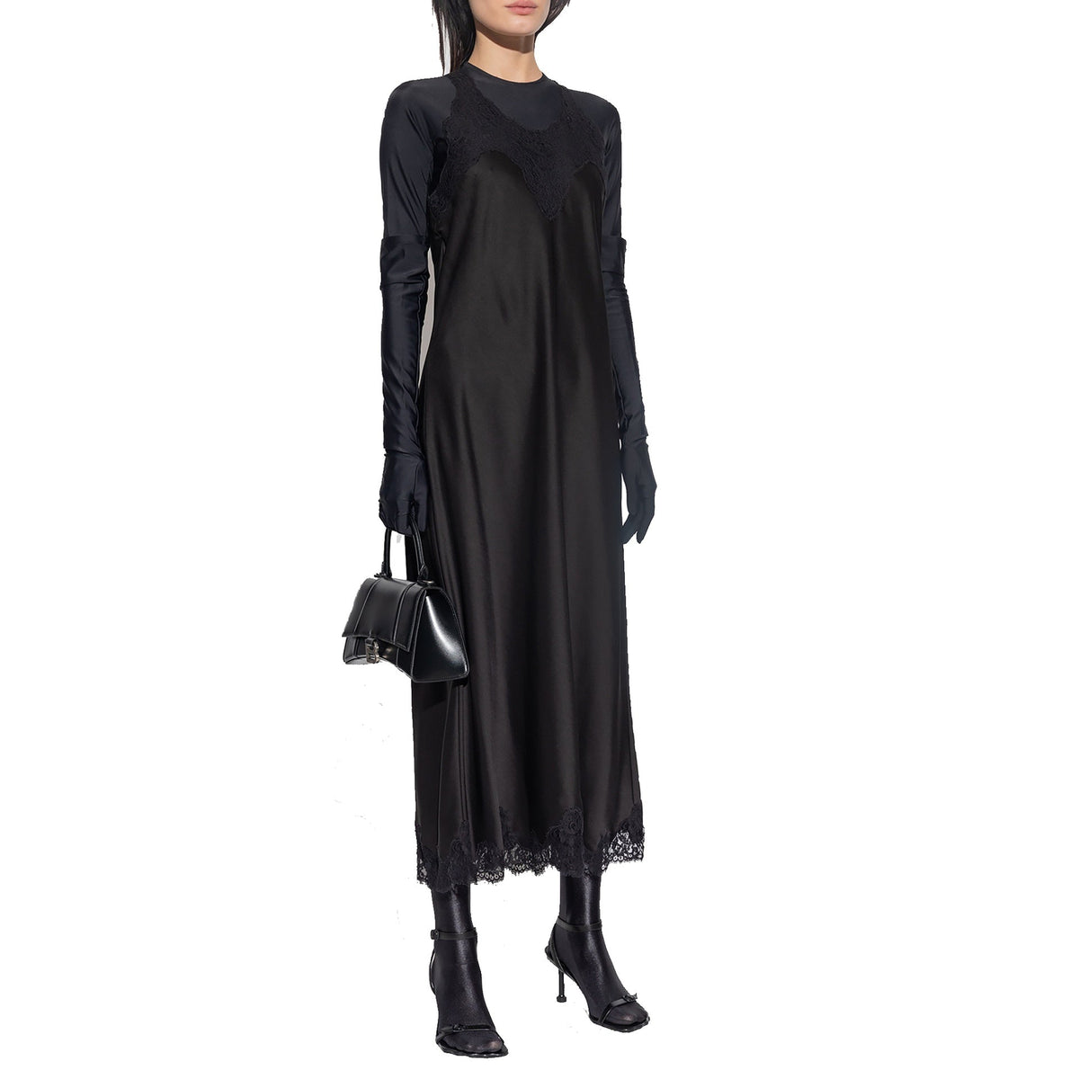 BALENCIAGA Satin Strappy Midi Dress