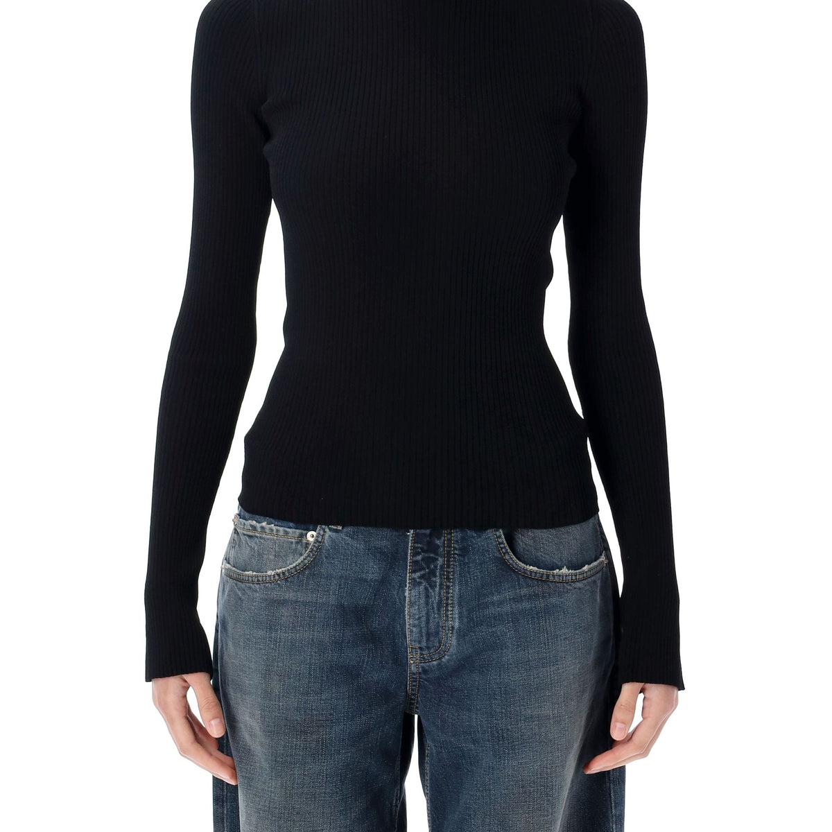 BALENCIAGA Lace-up Fitted Turtleneck Top - Size S