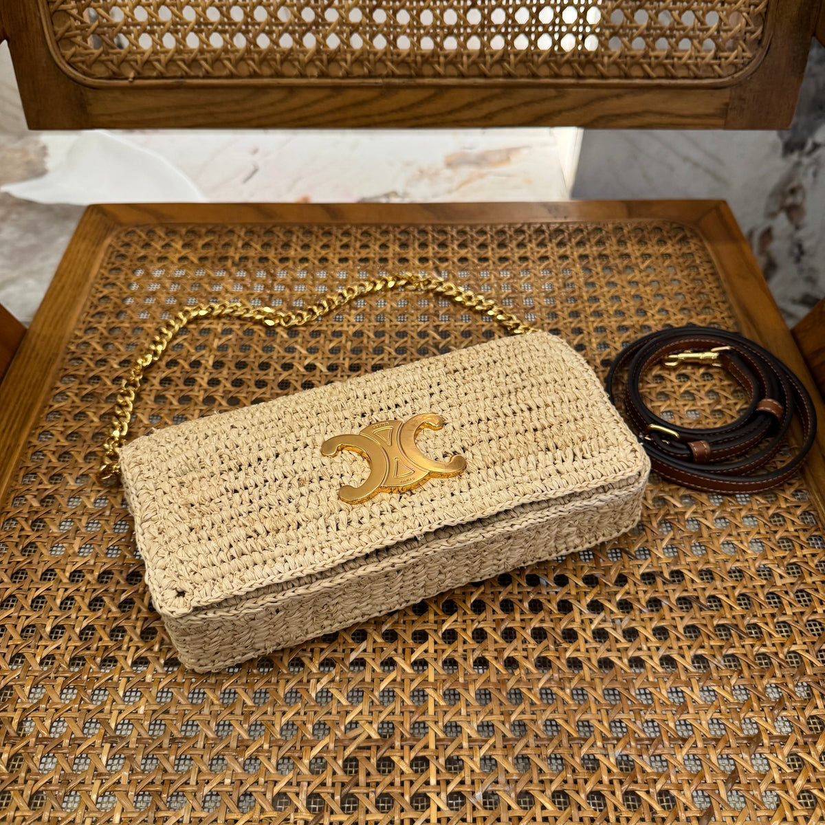 CEL MULTIPOCHETTE IN RAFFIA BAG