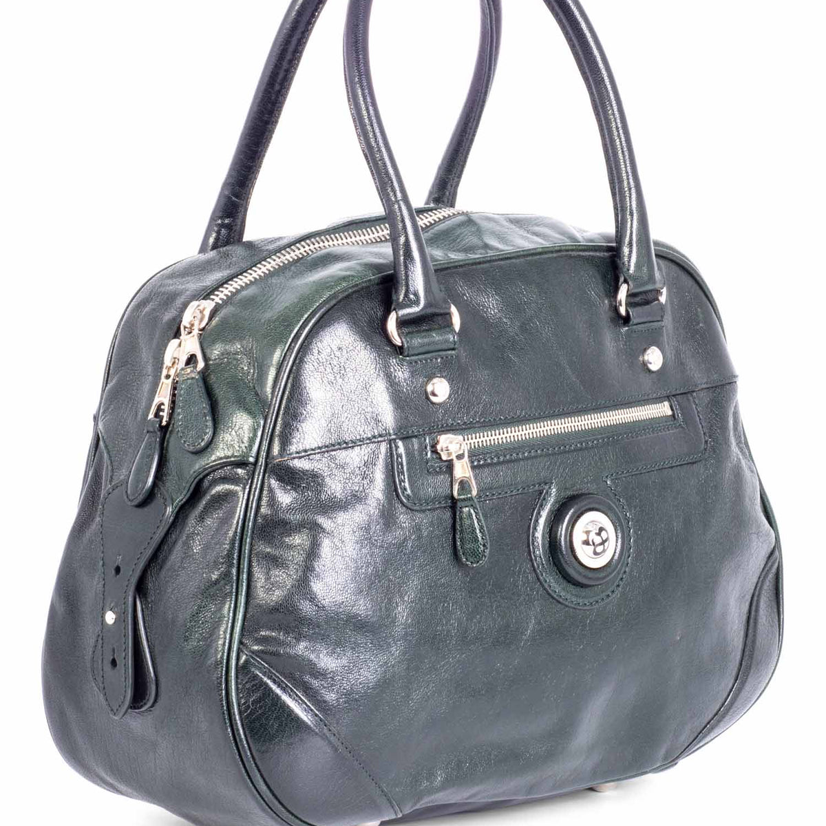balenciaga BB Patent Leather Top Handle Bag Green