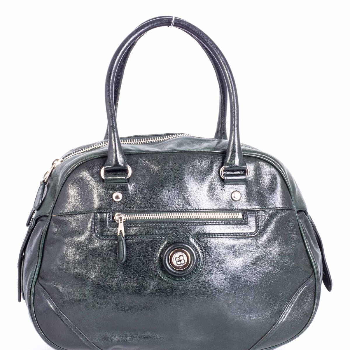 balenciaga BB Patent Leather Top Handle Bag Green