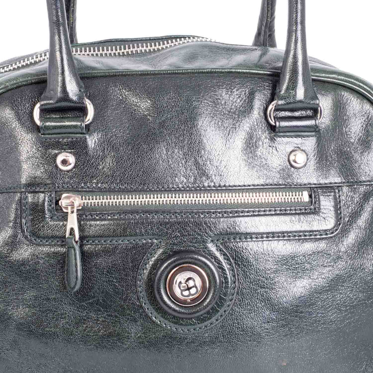 balenciaga BB Patent Leather Top Handle Bag Green