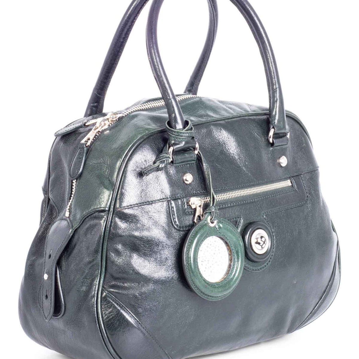 balenciaga BB Patent Leather Top Handle Bag Green