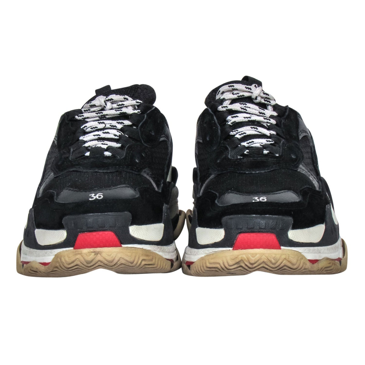 balenciaga - Black, Cream & Red Chunky "Triple S" Sneakers Sz 6