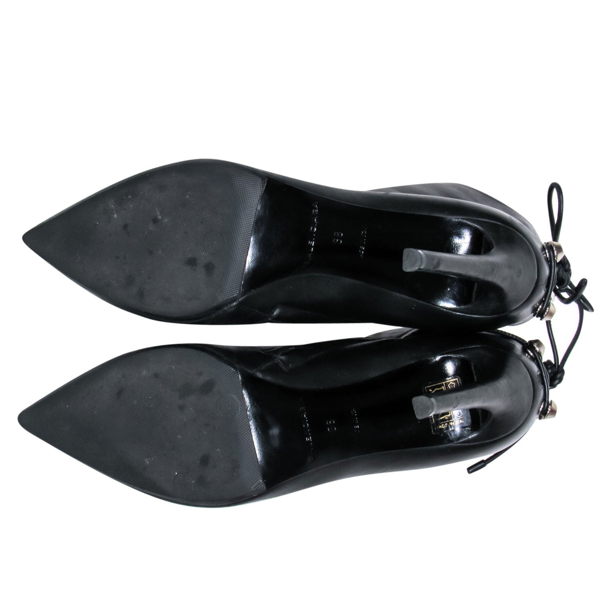 balenciaga – Black Leather Pointy Toe Booties w/ Lace Up Back Sz 7.5