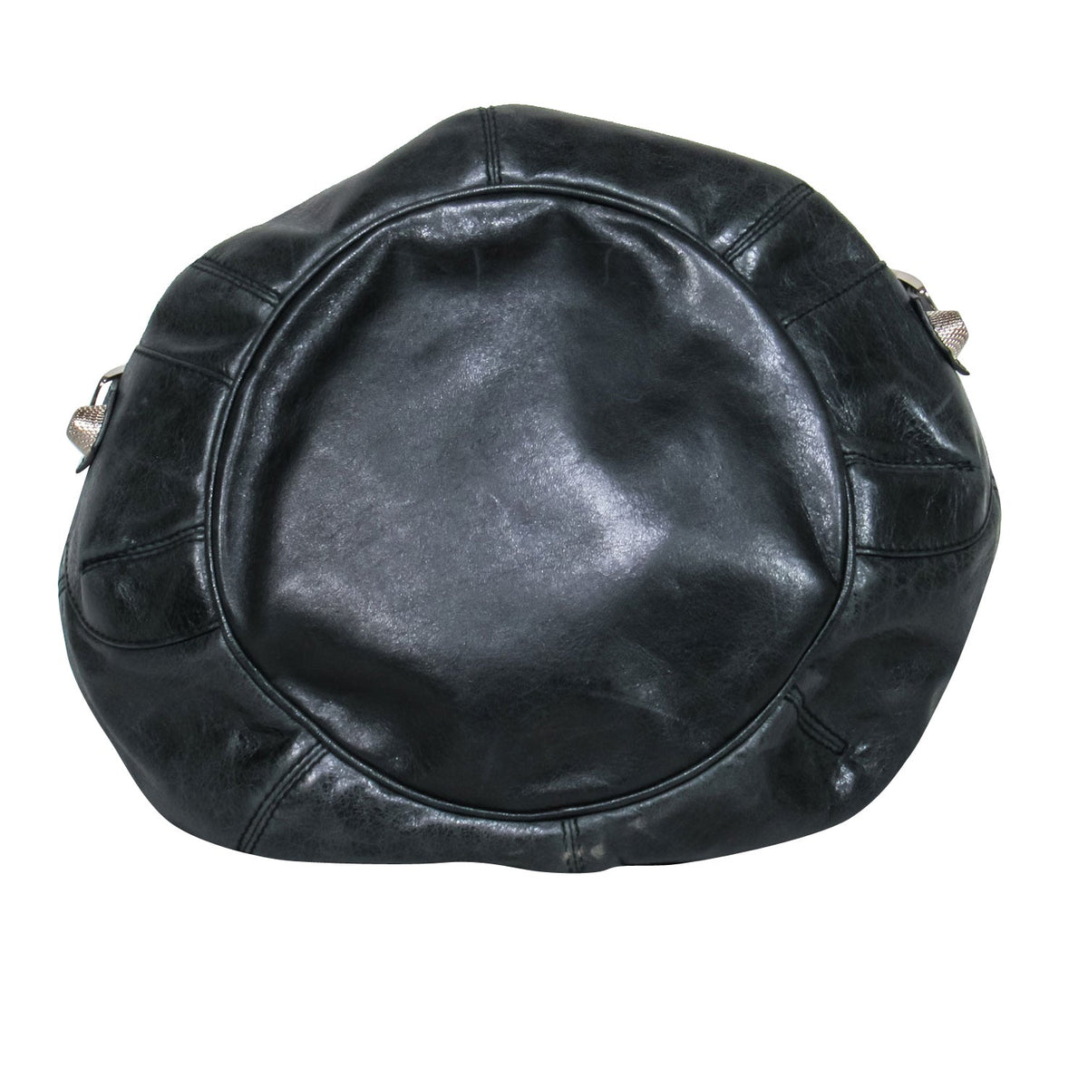 balenciaga - Black Leather Studded Motorcross Pompon Bucket Bag