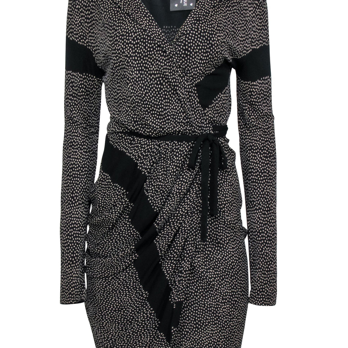 balenciaga - Black & Tan Polka Dot Wrap Dress Sz 6