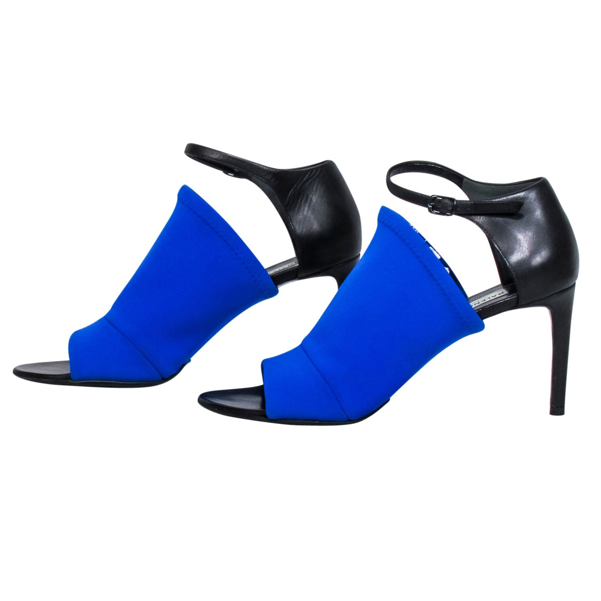 balenciaga - Blue Scuba Knit Upper Open Toe Pumps Sz 8