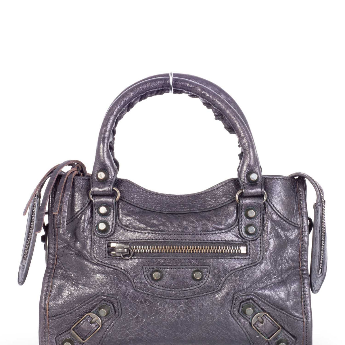 balenciaga Distressed Leather Classic Hardware Mini City Bag Black