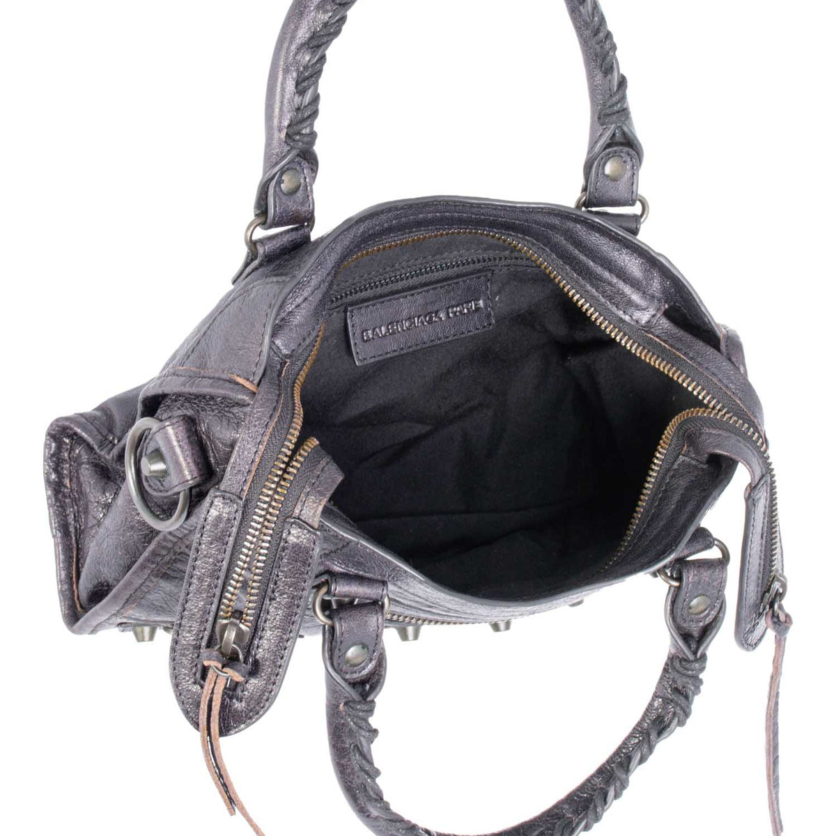 balenciaga Distressed Leather Classic Hardware Mini City Bag Black