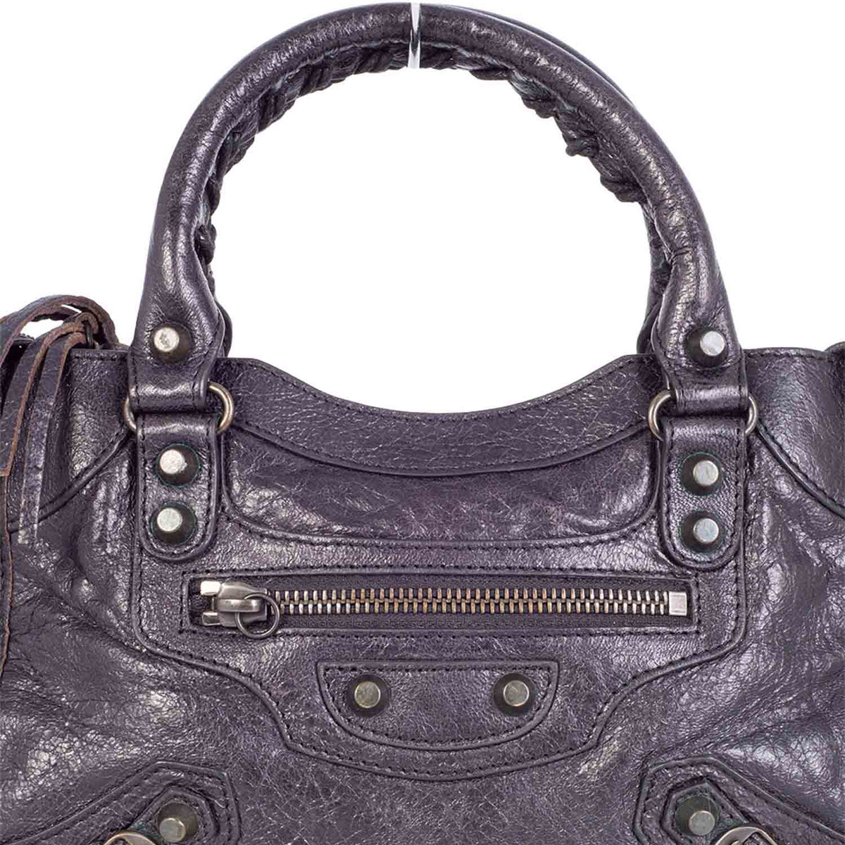 balenciaga Distressed Leather Classic Hardware Mini City Bag Black