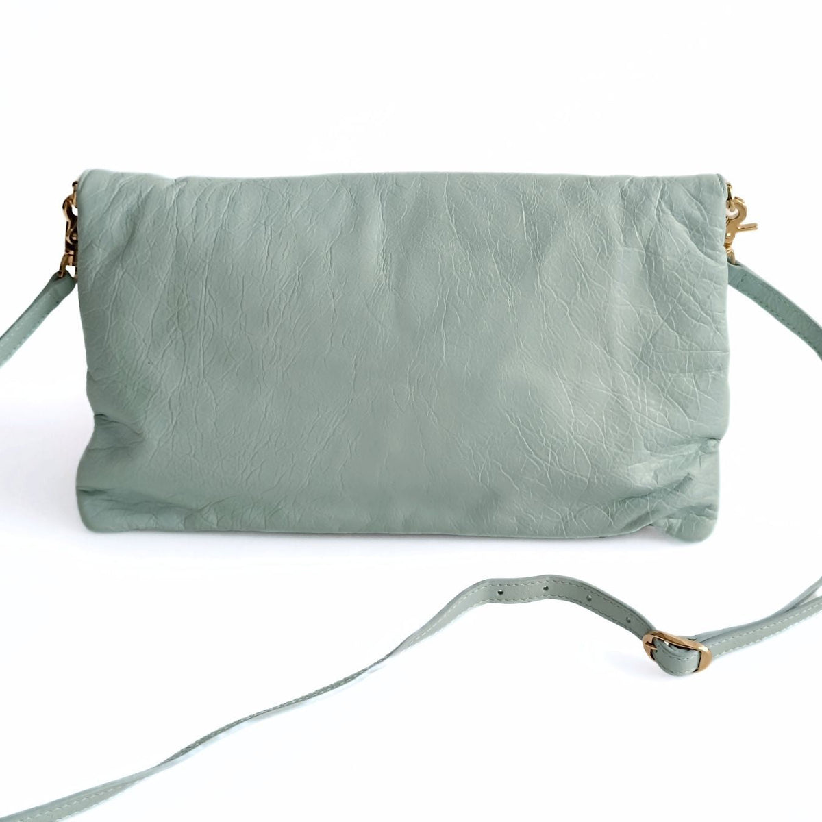 balenciaga Giant Clutch with shoulder strap in aqua green leather