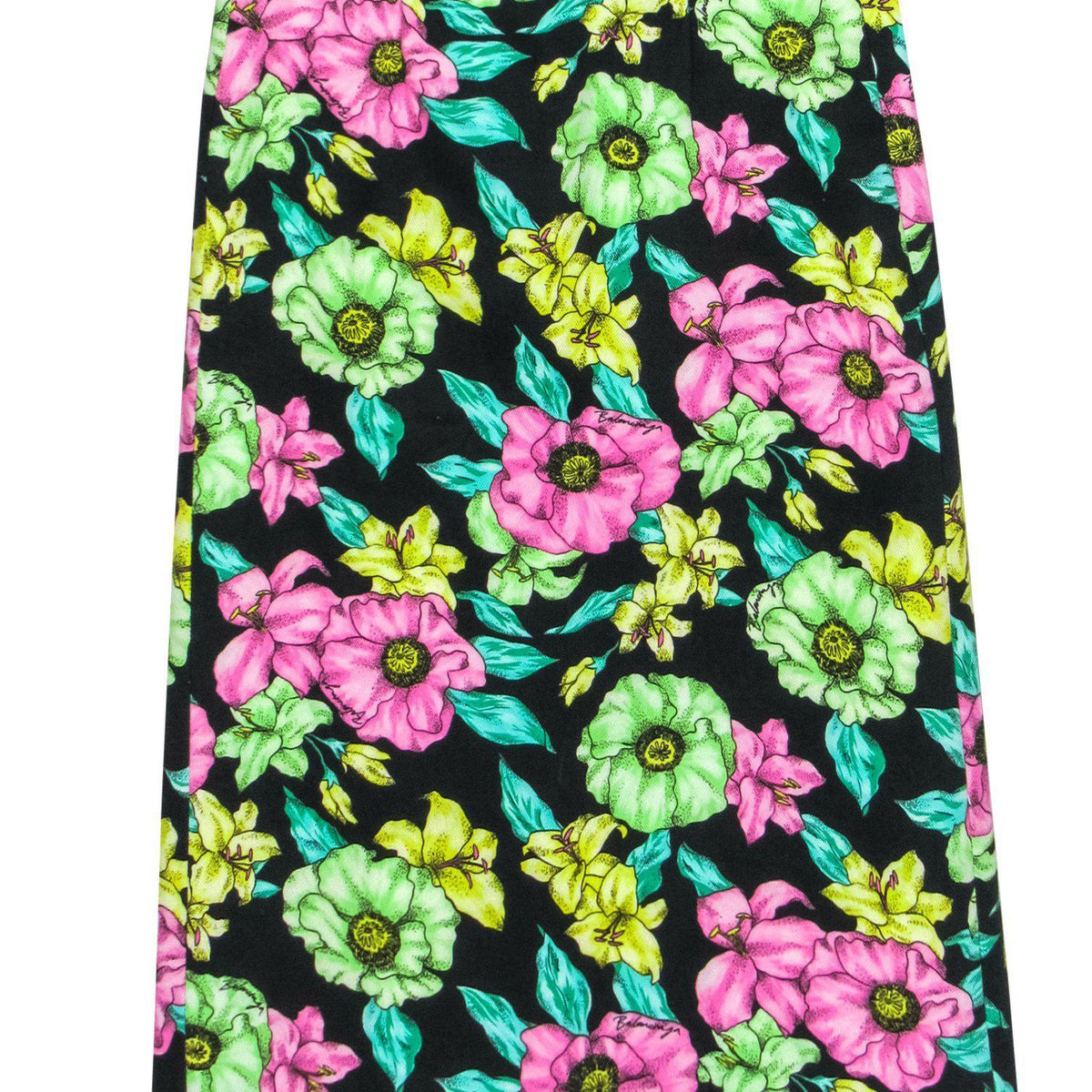 balenciaga - Green & Pink Printed Floral Denim Skirt Sz S