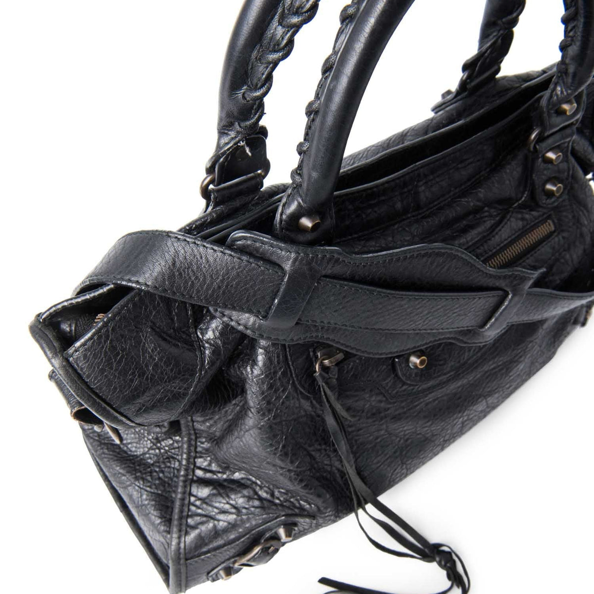 balenciaga Leather City Bag Black